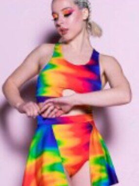 Devil Walking Rave- Rainbow Overflow Backside Shorts Skirt